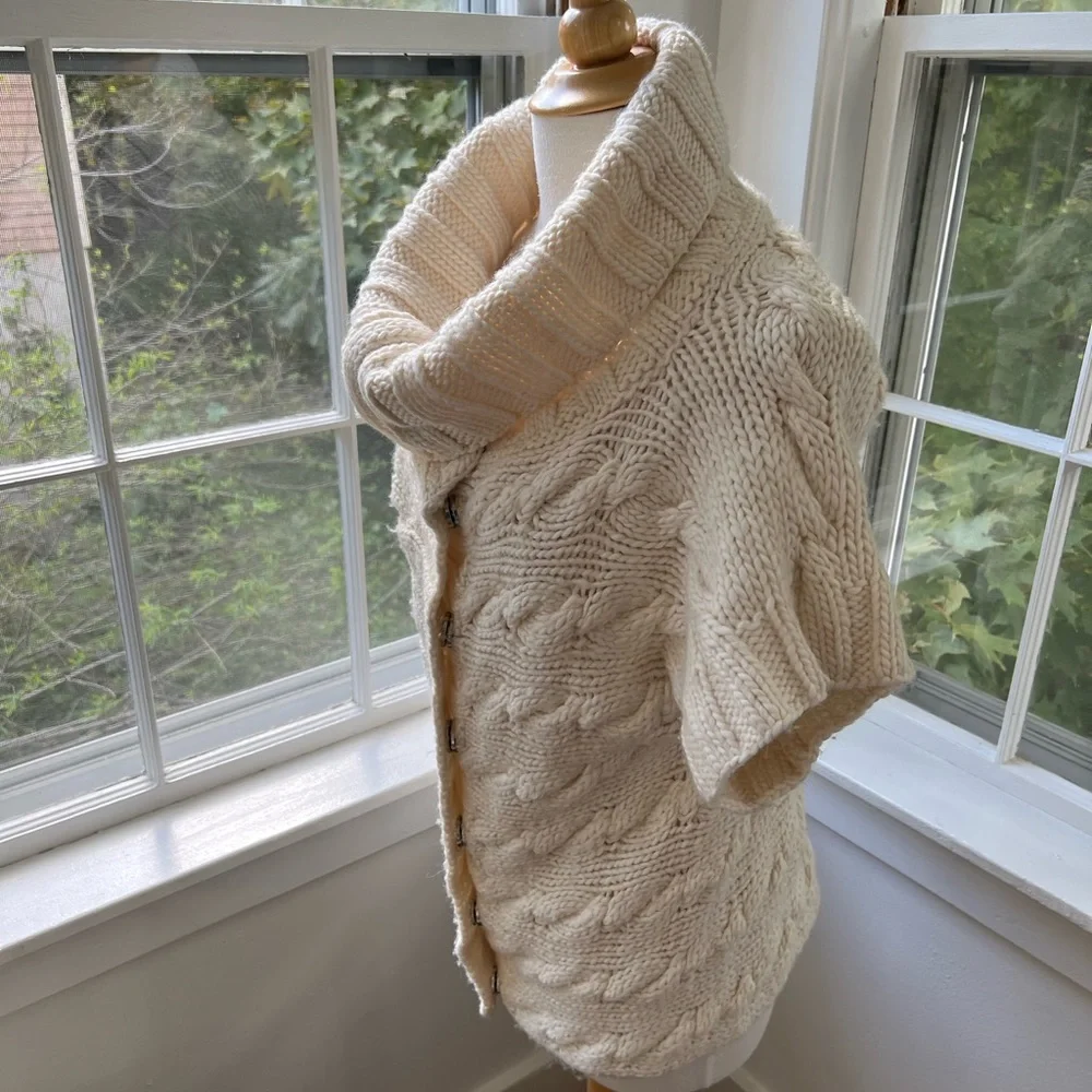 GAP chunky alpaca blend short sleeve cowl neck cardigan